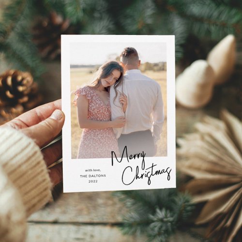 Modern Merry Christmas Script Simple Photo Holiday Card