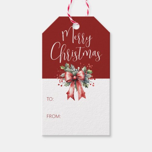 Modern Merry Christmas Script TO FROM Holly Gift Tags