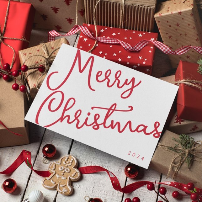 Modern Merry Christmas Script Typography No Photo Note Card (Creator Uploaded)