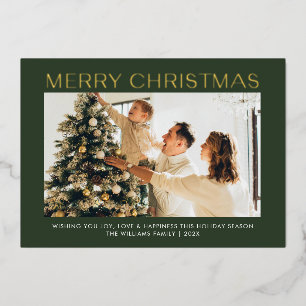 Modern Merry Christmas simple one photo family Foil Holiday Card