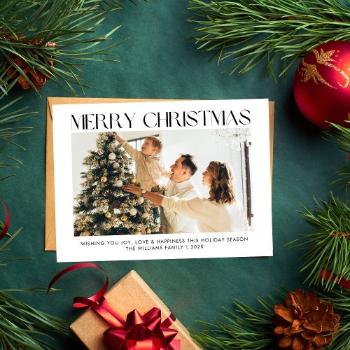 Modern Merry Christmas simple one photo family  Holiday Card