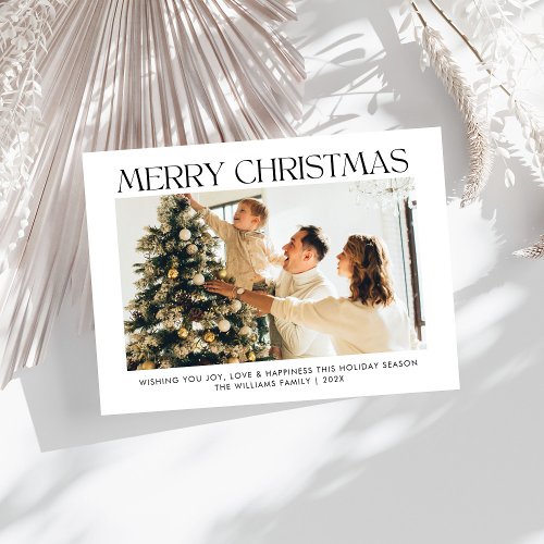 Modern Merry Christmas simple one photo family  Holiday Card