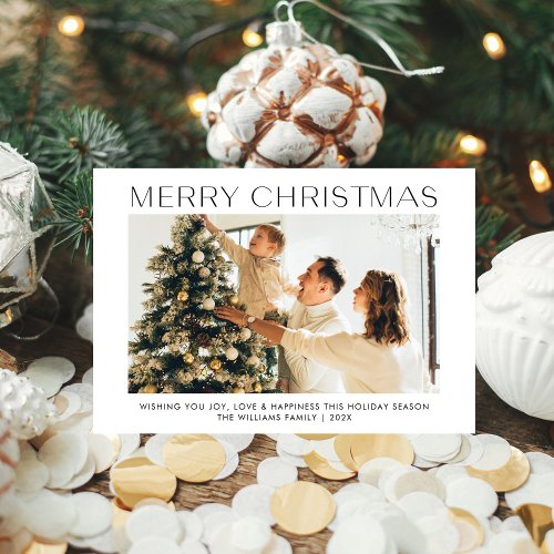 Modern Merry Christmas simple one photo family  Holiday Card