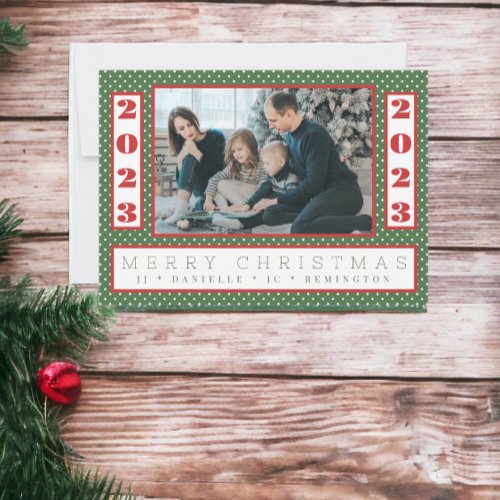 Modern Merry Christmas Small Polka Dots Photo Year Holiday Card