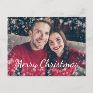 Modern Merry Christmas Snow Family Photo Holiday Postcard