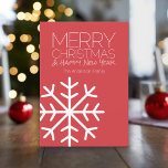 Modern Merry Christmas Snowflake - Non-photo Holiday Card<br><div class="desc">Cayenne Red and White - A merry and bright Holiday greeting with snow and Happy New Year greeting. An illustration with some whimsy and festive season symbols. The back of the card includes a trendy chevron pattern.</div>