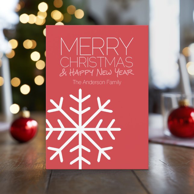 Modern Merry Christmas Snowflake - Non-photo Holiday Card (Modern, Minimal Christmas Card with Large Snowflake)