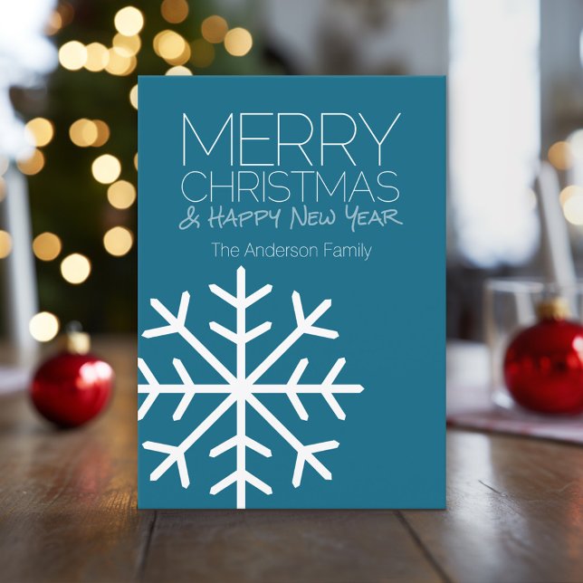 Modern Merry Christmas Snowflake - Non-photo Holiday Card (Modern, Minimal Christmas Card with Large Snowflake)