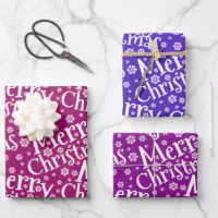 Gold Pink Merry Christmas Script Snowflakes Stars Wrapping Paper Sheets