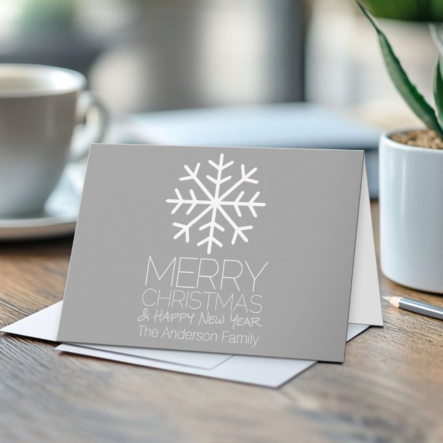 Modern Merry Christmas Snowflake - silver gray Holiday Card (Custom Greeting Card)