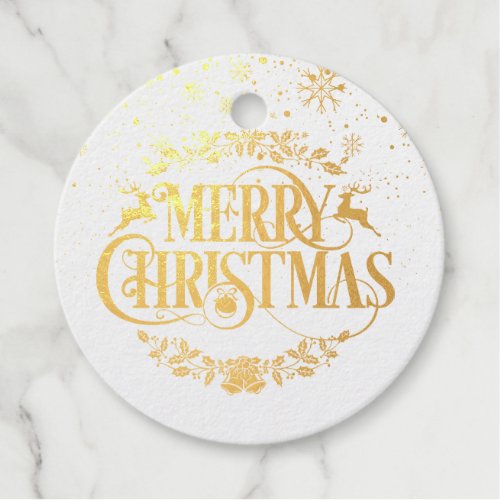 Modern Merry Christmas Snowflakes Gold Foil Favor Tags