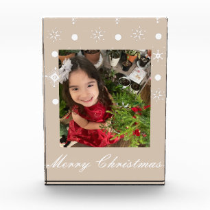Modern Merry Christmas Snowflakes Script Photo Block