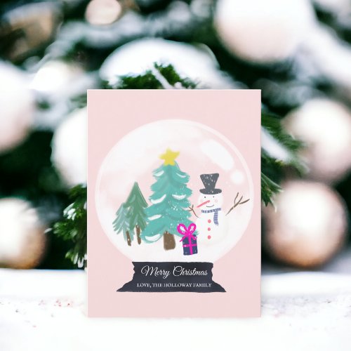 modern Merry Christmas snowglobe cute illustration Holiday Postcard