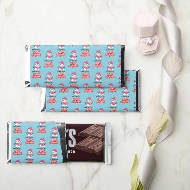 Modern Merry Christmas snowman Customizable Name  Hershey Bar Favors (Front)