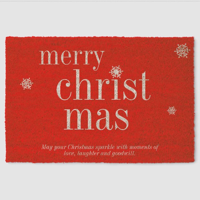 Modern Merry Christmas snows Fiber Doormat (Front)