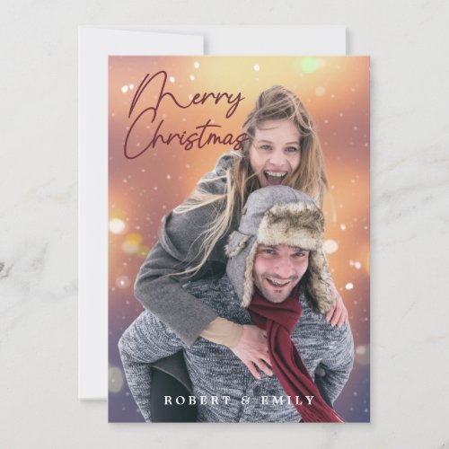 Modern Merry Christmas Sparkle Lights Photo  Holiday Card