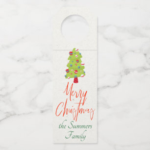 Modern Merry Christmas Tree Bottle Hanger Tag