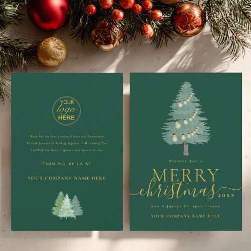 Modern Merry Christmas Tree Business Logo Green Holiday Card