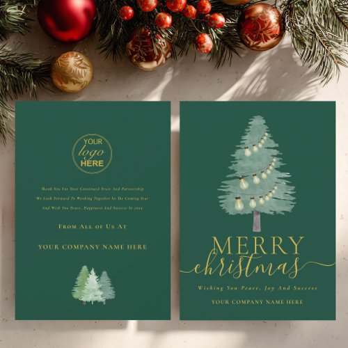Modern Merry Christmas Tree Business Logo Green Holiday Card