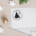 Modern Merry Christmas Tree Cat Return Address Rubber Stamp<br><div class="desc">This modern "Merry Christmas" rubber stamp features a tree with a cat,  custom family name and address.</div>