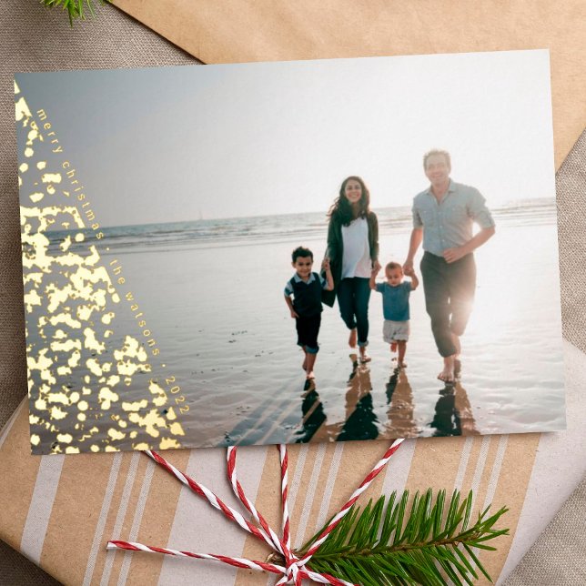 Modern Merry Christmas Tree Custom Photo Foil Holiday Card (Creator Uploaded)