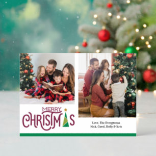 Modern Merry Christmas Tree Family Christmas Letterpress Photo Cards