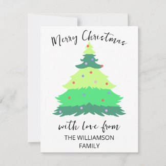 Modern Merry Christmas Tree Family Name Holiday Card