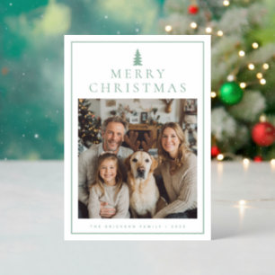Modern Merry Christmas Tree Letterpress Photo Cards