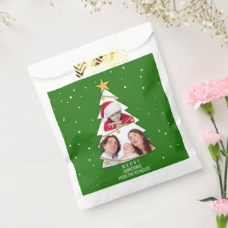 Modern Merry Christmas Tree Photo Collage Green Favor Bag