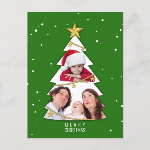 Modern Merry Christmas Tree Photo Collage Green Holiday Postcard