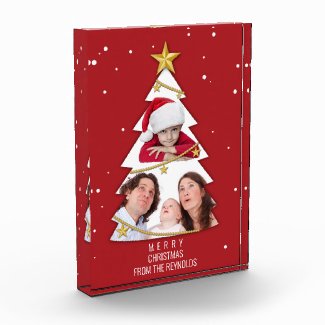 Modern Merry Christmas Tree Photo Collage Red