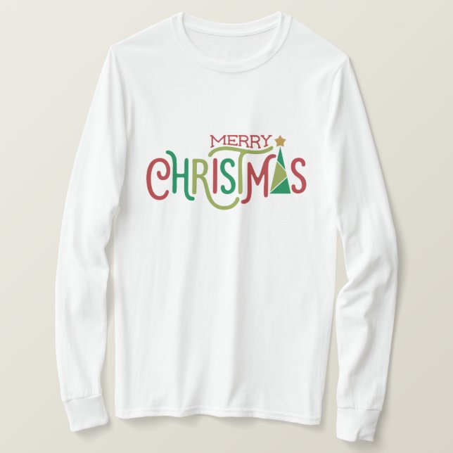 Modern Merry Christmas Tree Red Green T-Shirt (Design Front)