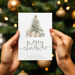 Modern Merry Christmas Tree Sage Script Holiday Card<br><div class="desc">Modern Merry Christmas Tree Sage Script. Available digitally and printed. Contemporary style. Merry Christmas is in an elegant set script in sage and the rest of the text you can easily personalise. You can chose any colors for text and background via the customise further option. Back is blank and perfect...</div>