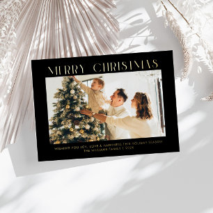 Modern Merry Christmas Trendy one photo family Foil Holiday Card
