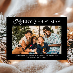 Modern Merry Christmas Trendy one photo family Holiday Card