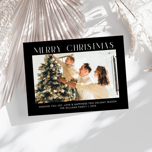 Modern Merry Christmas Trendy one photo family  Holiday Card