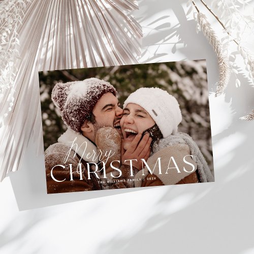 Modern Merry Christmas Trendy one photo family  Holiday Card