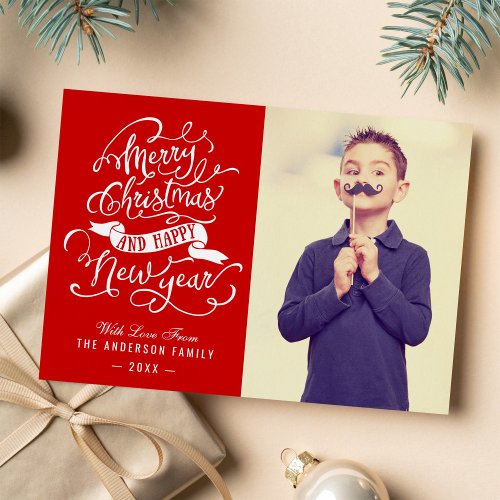 Modern Merry Christmas Typography Greeting Photo Holiday Card