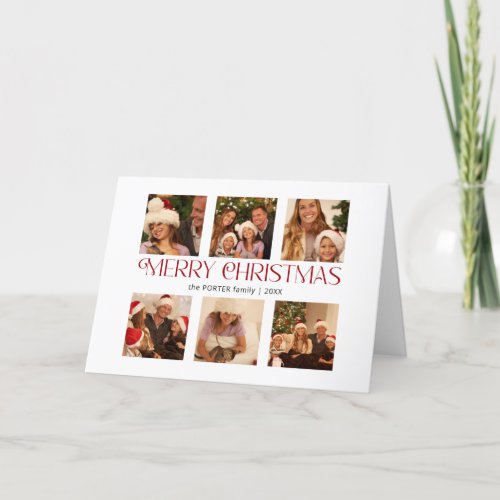 Modern Merry Christmas Typography Multi_Photo Holiday Card