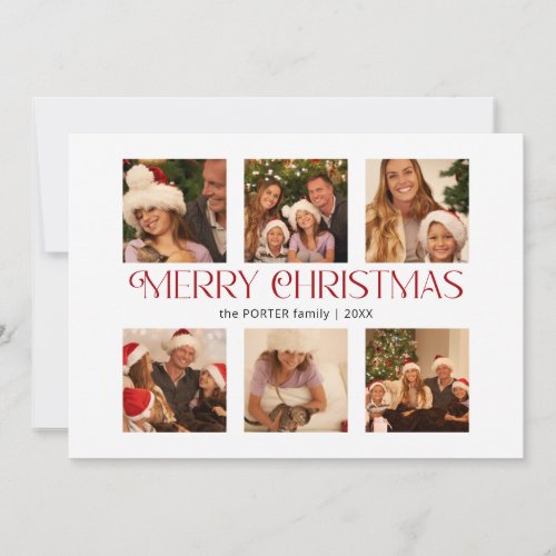 Modern Merry Christmas Typography Multi_Photo Holiday Card