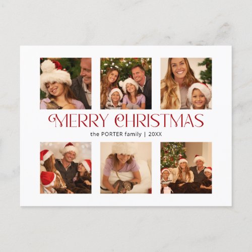 Modern Merry Christmas Typography Multi_Photo Holiday Postcard