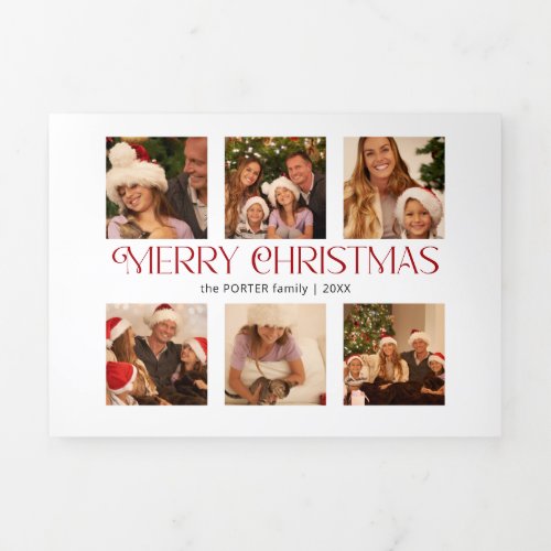 Modern Merry Christmas Typography Multi_Photo Tri_Fold Holiday Card