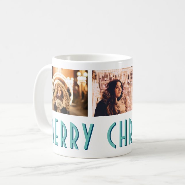 Modern Merry Christmas Typography Photo Collage Coffee Mug (Front Left)