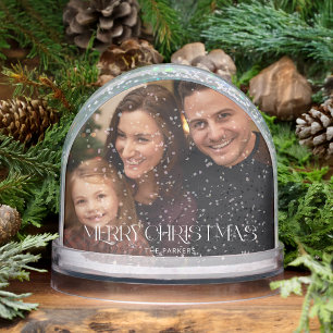 Modern Merry Christmas Typography Photo Snow Globe