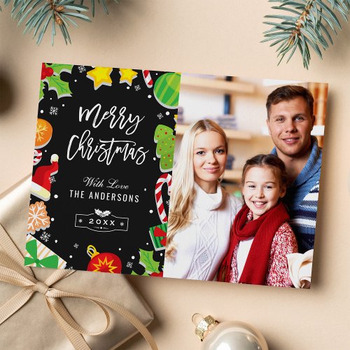 Modern Merry Christmas Typography Script Photo Holiday Card
