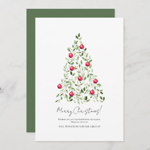 Modern Merry Christmas Watercolor Tree Corporate Holiday Card