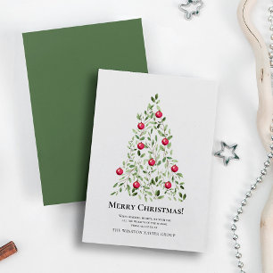 Modern Merry Christmas Watercolor Tree Thank you Holiday Card