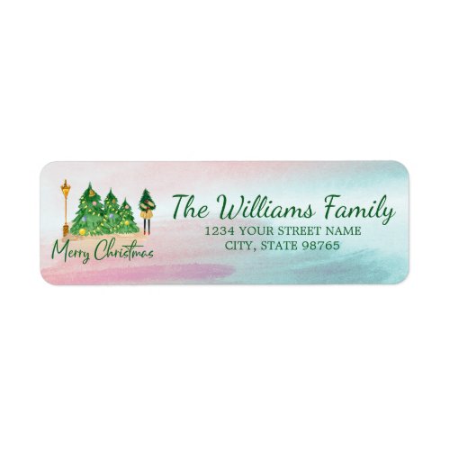Modern Merry Christmas Watercolor Trees Address Label