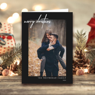 Modern Merry Christmas White Black Card