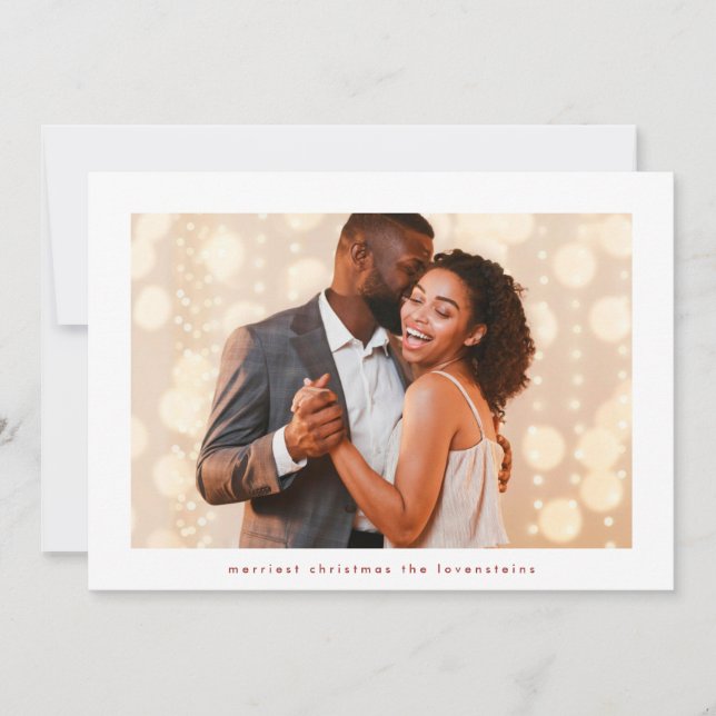 Modern Merry Christmas White Red Photo Frame Holiday Card (Front)